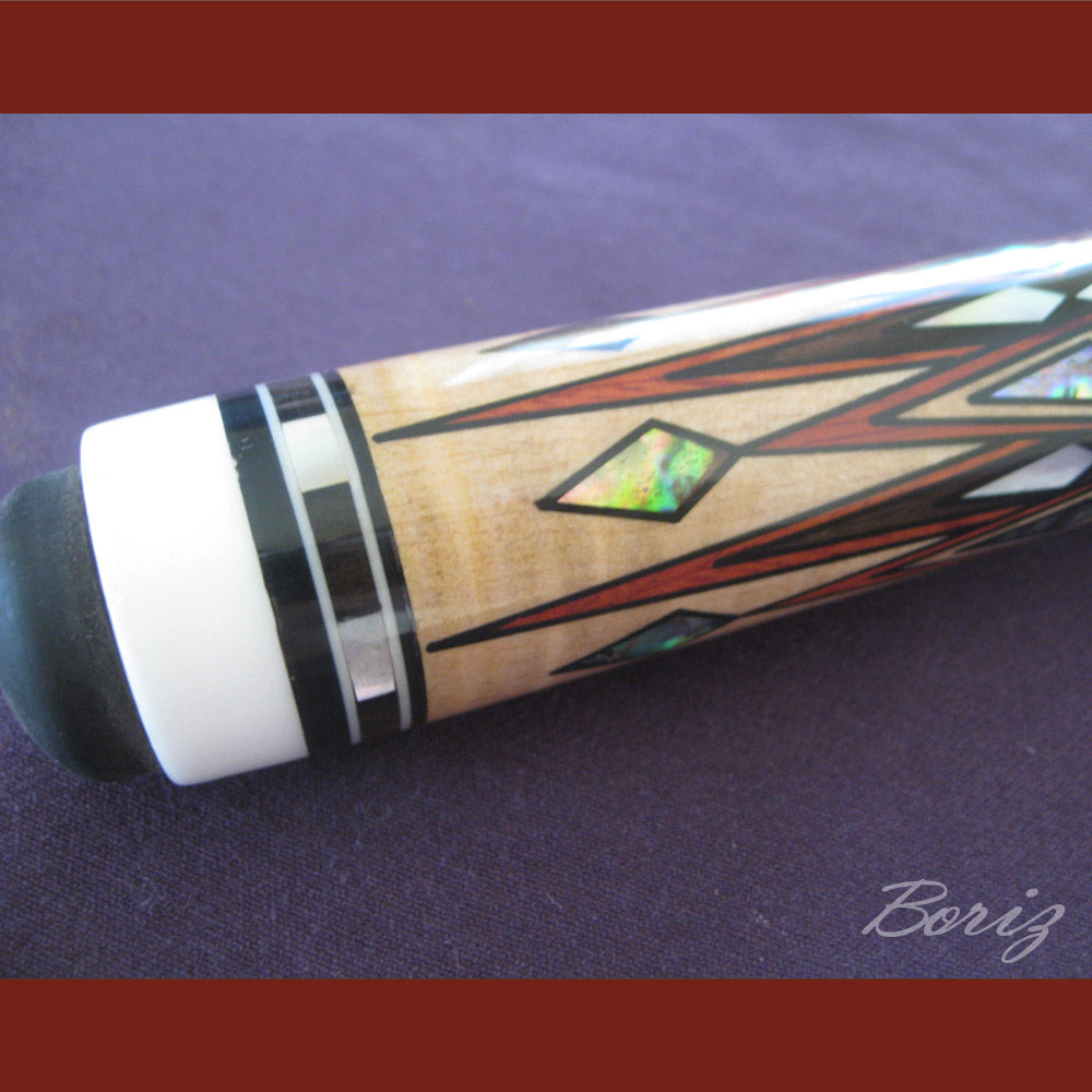 Boriz Billiards Smooth Black Leather Grip Pool Cue Stick Original Inlay Artwork #BCC042