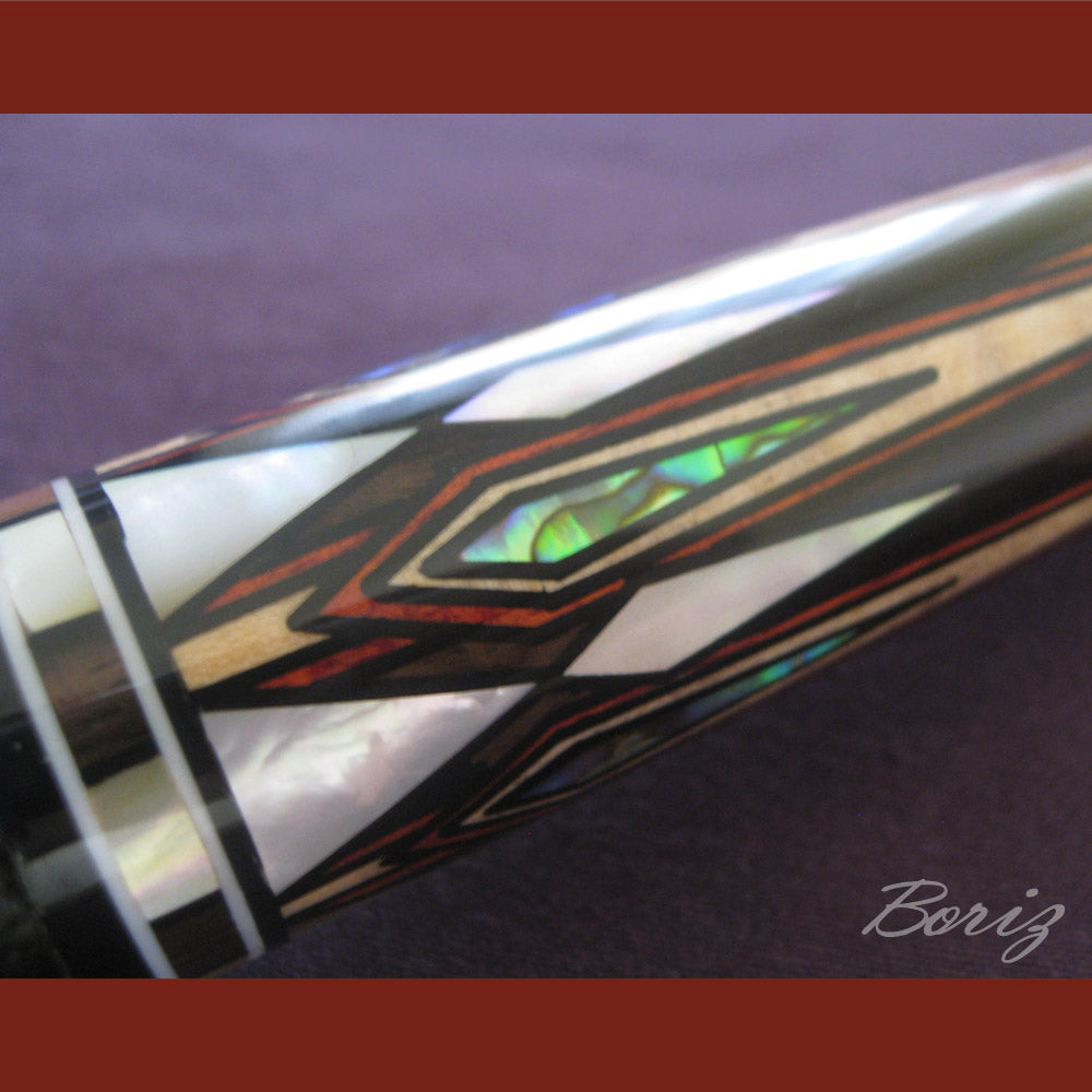 Boriz Billiards Smooth Black Leather Grip Pool Cue Stick Original Inlay Artwork #BCC042
