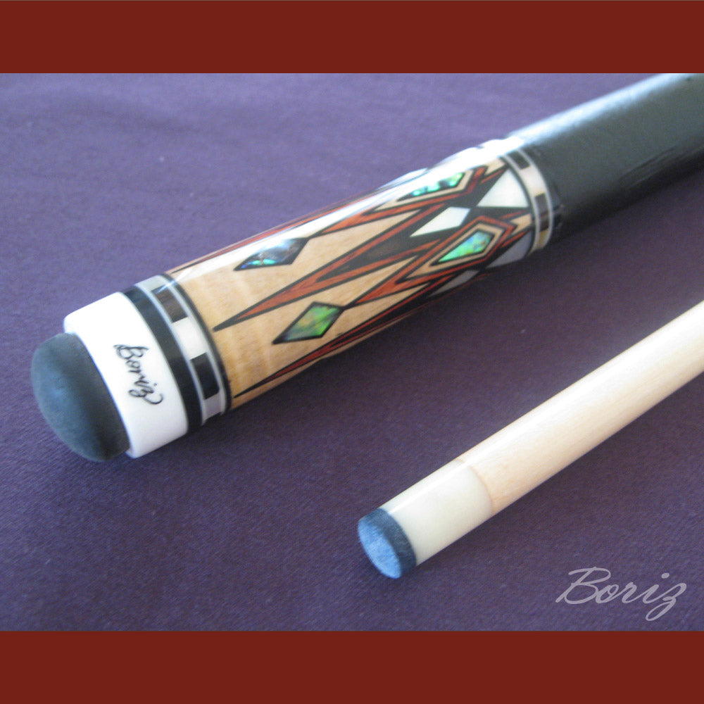 Boriz Billiards Smooth Black Leather Grip Pool Cue Stick Original Inlay Artwork #BCC042