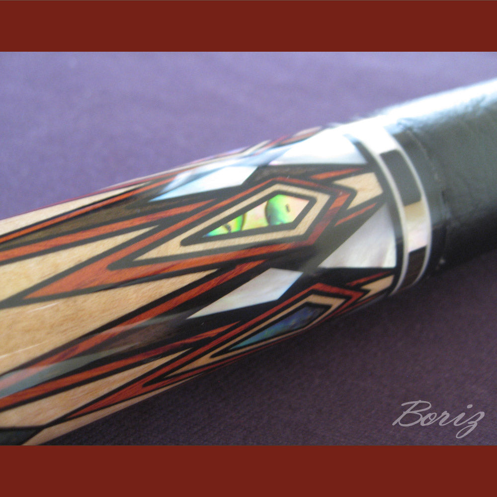 Boriz Billiards Smooth Black Leather Grip Pool Cue Stick Original Inlay Artwork #BCC042