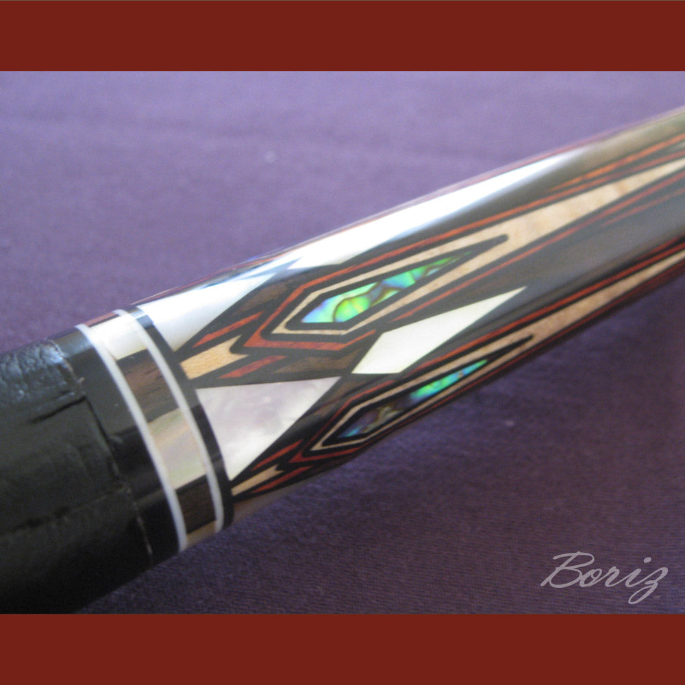 Boriz Billiards Smooth Black Leather Grip Pool Cue Stick Original Inlay Artwork #BCC042