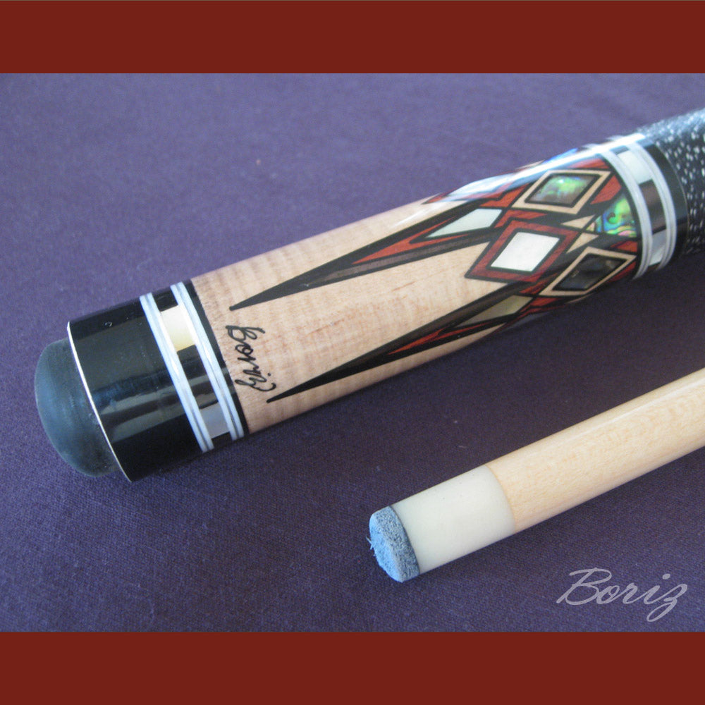 Boriz Billiards Black Linen Wrap Grip Pool Cue Stick Original Inlay Artwork #BCC043