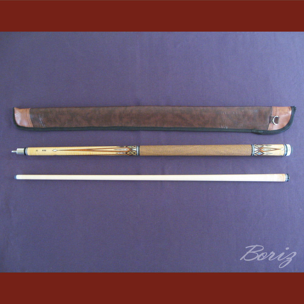 Boriz Billiards Brown Snake Skin Leather Grip Pool Cue Stick Original Inlay Artwork #BCC044