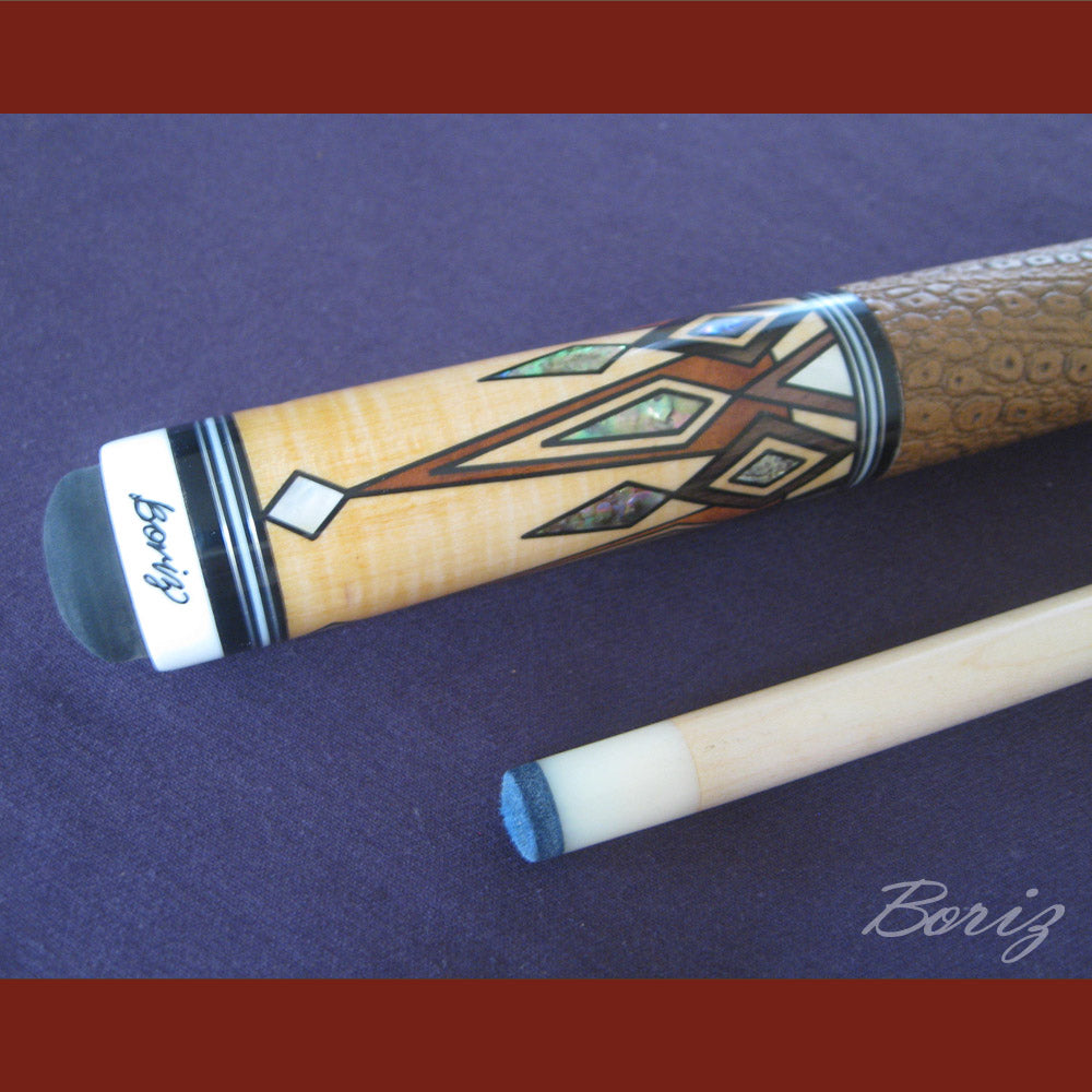 Boriz Billiards Brown Snake Skin Leather Grip Pool Cue Stick Original Inlay Artwork #BCC044