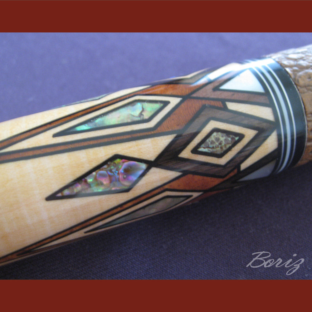 Boriz Billiards Brown Snake Skin Leather Grip Pool Cue Stick Original Inlay Artwork #BCC044