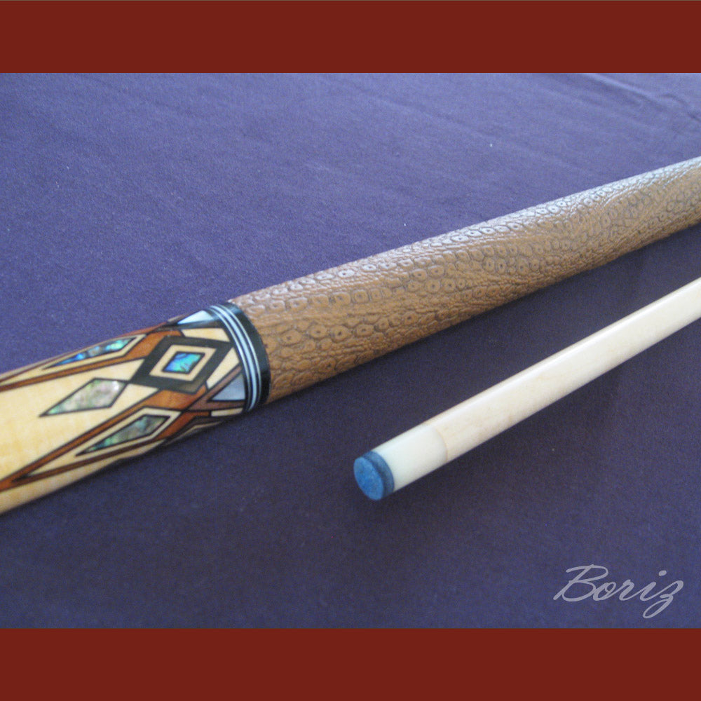Boriz Billiards Brown Snake Skin Leather Grip Pool Cue Stick Original Inlay Artwork #BCC044