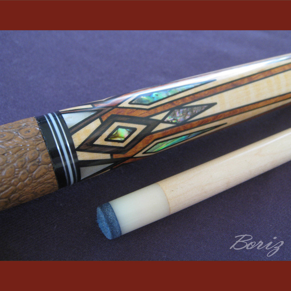 Boriz Billiards Brown Snake Skin Leather Grip Pool Cue Stick Original Inlay Artwork #BCC044