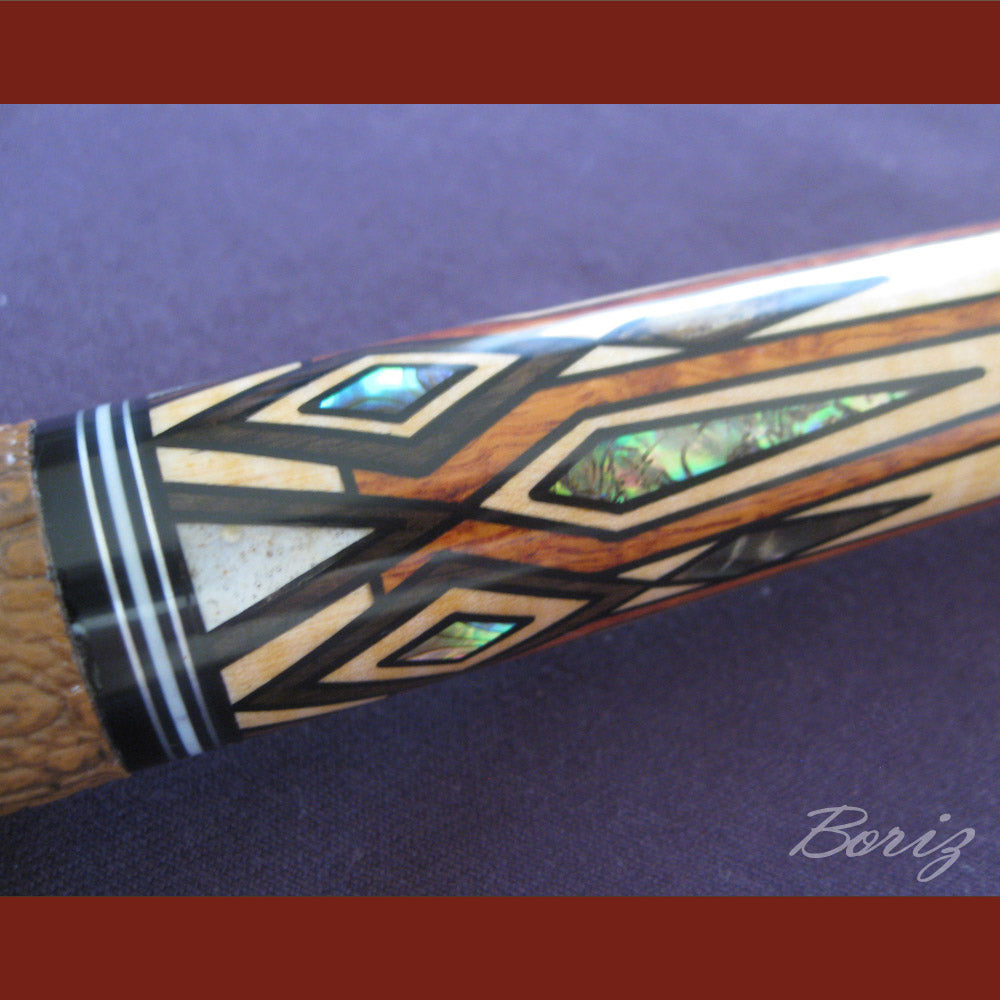 Boriz Billiards Brown Snake Skin Leather Grip Pool Cue Stick Original Inlay Artwork #BCC044