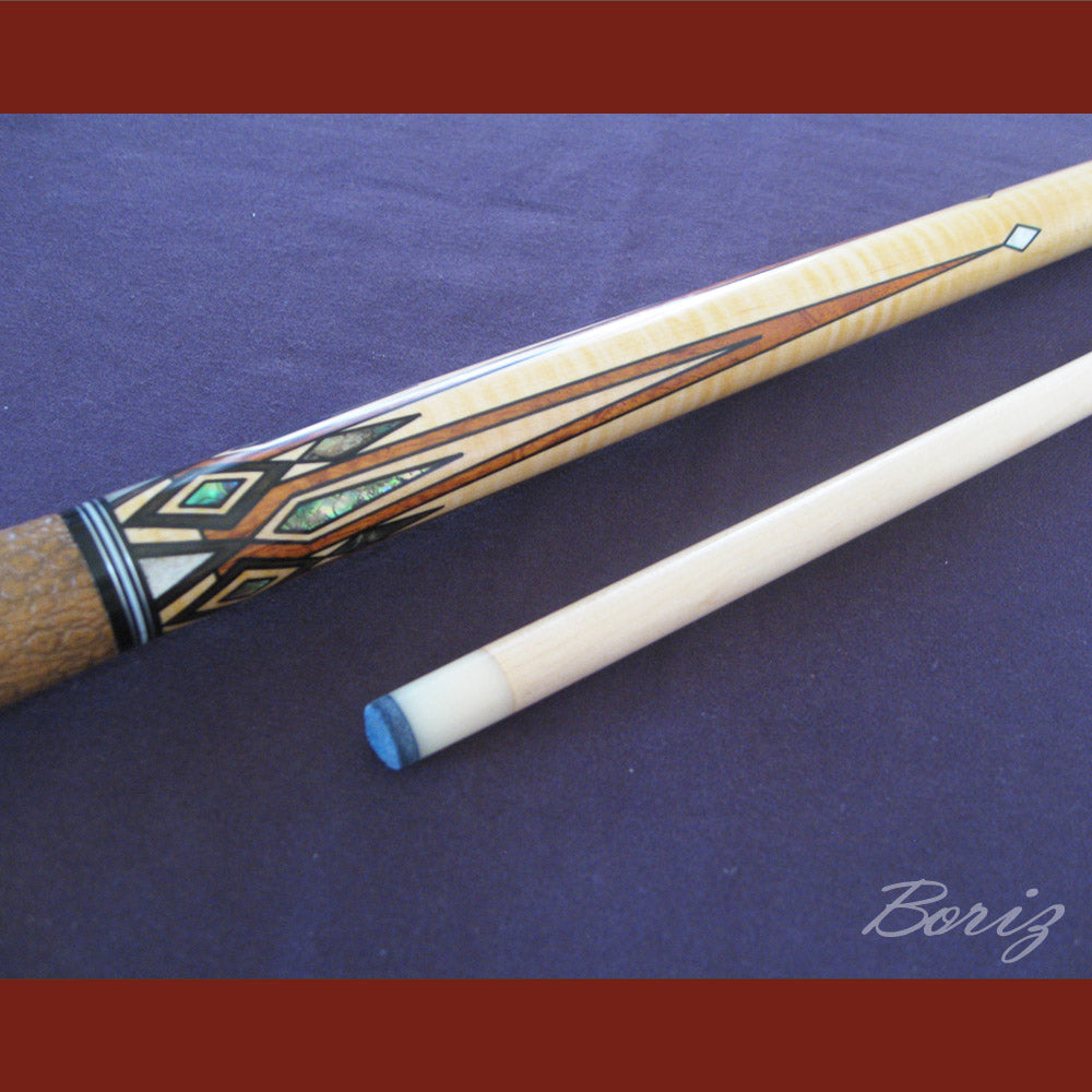 Boriz Billiards Brown Snake Skin Leather Grip Pool Cue Stick Original Inlay Artwork #BCC044