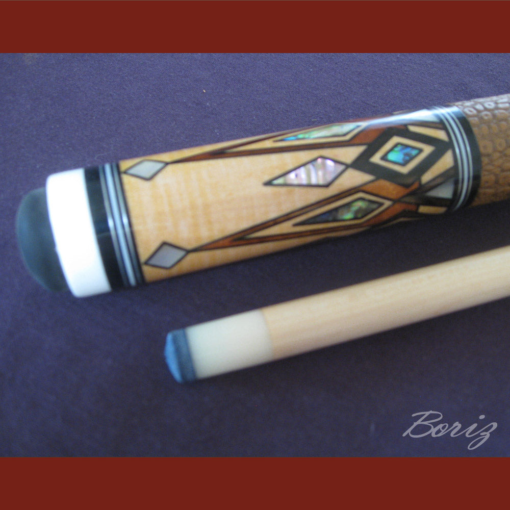 Boriz Billiards Brown Snake Skin Leather Grip Pool Cue Stick Original Inlay Artwork #BCC044