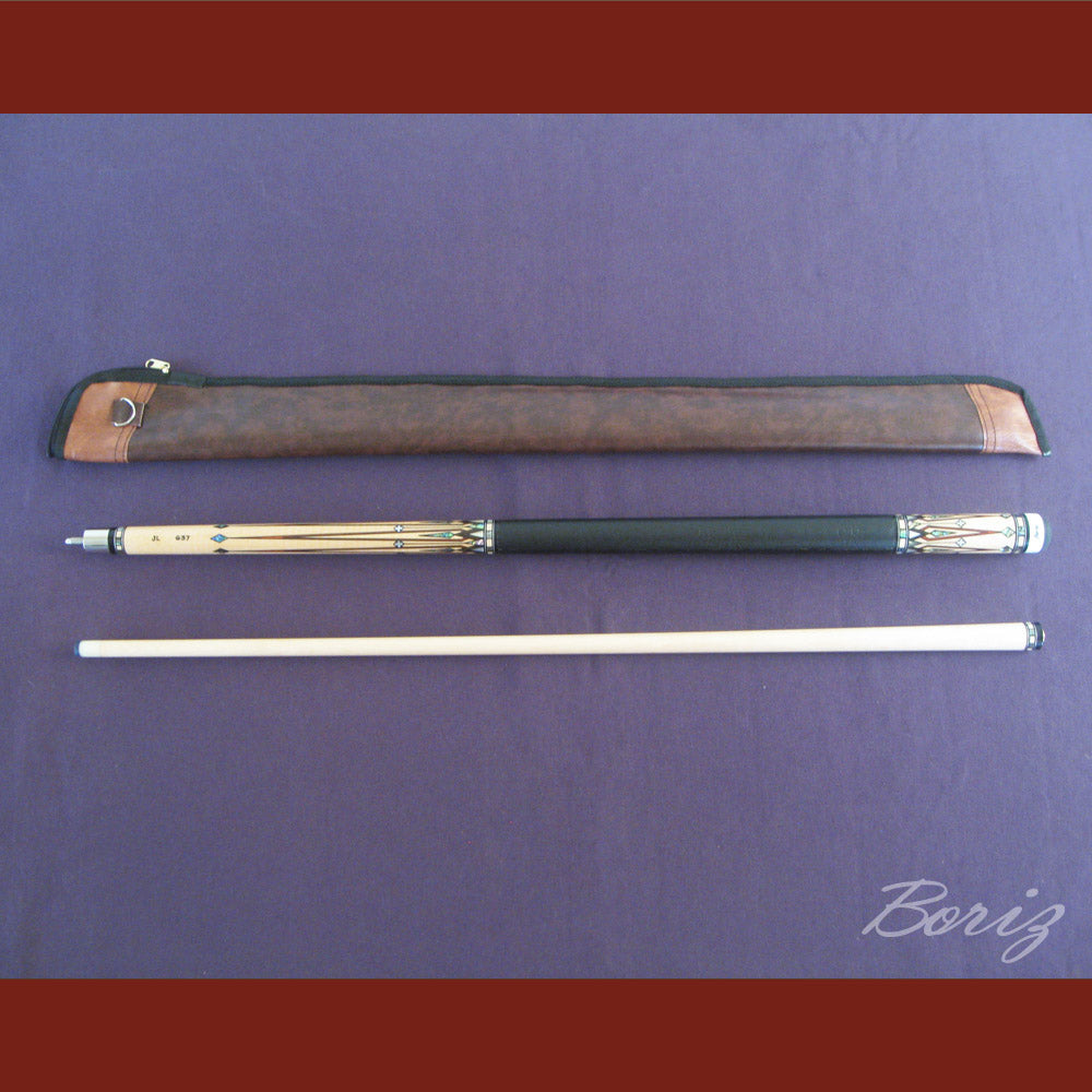 Boriz Billiards Smooth Black Leather Grip Pool Cue Stick Original Inlay Artwork #BCC045