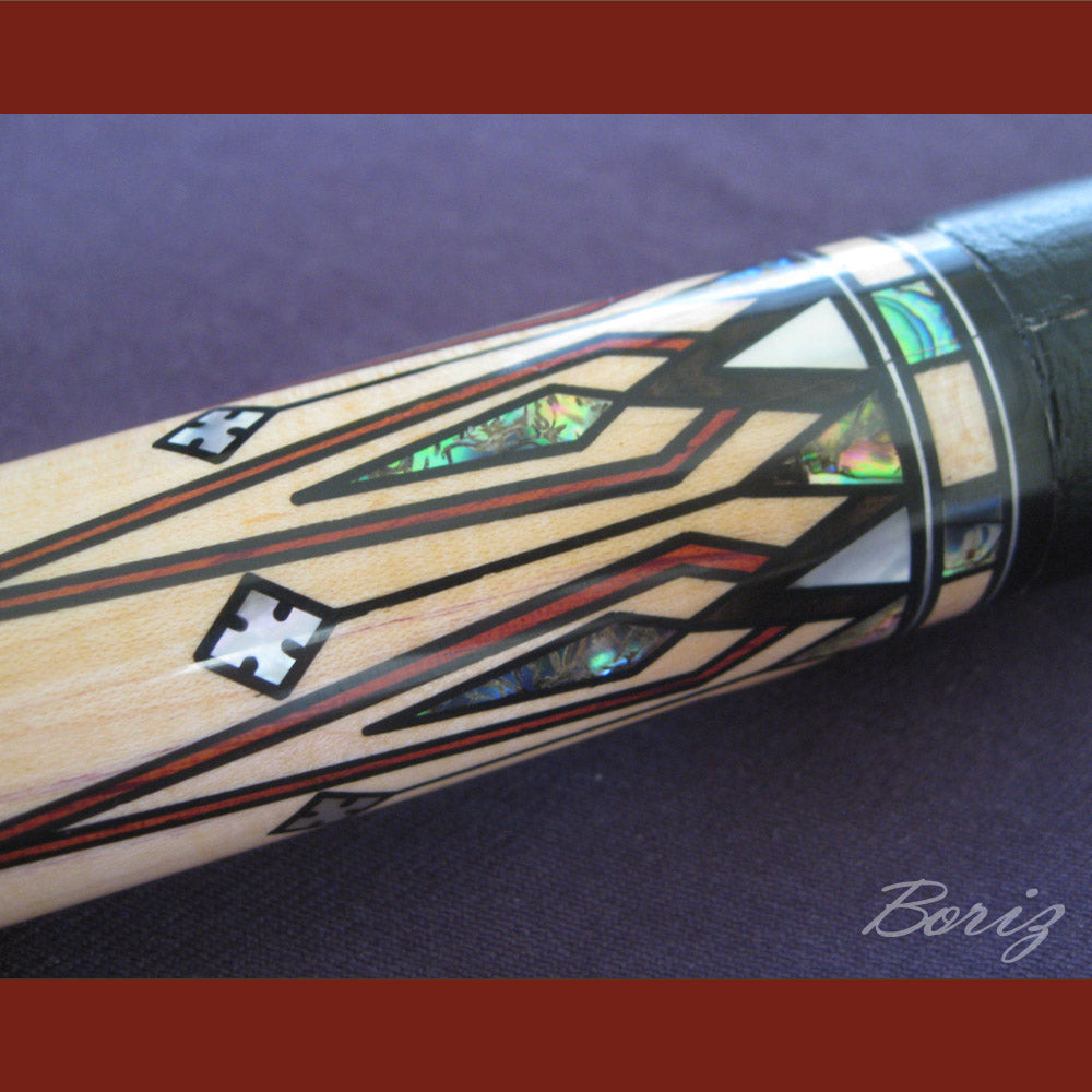 Boriz Billiards Smooth Black Leather Grip Pool Cue Stick Original Inlay Artwork #BCC045
