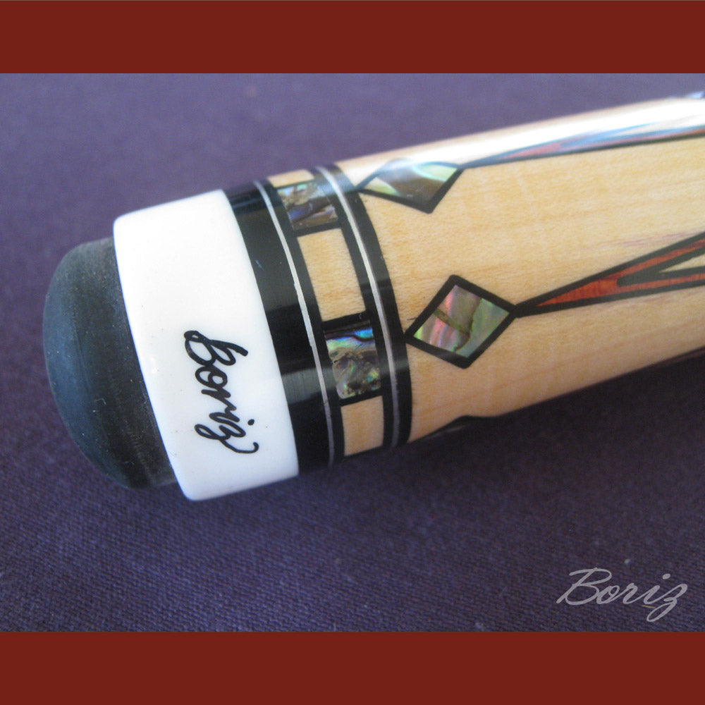 Boriz Billiards Smooth Black Leather Grip Pool Cue Stick Original Inlay Artwork #BCC045