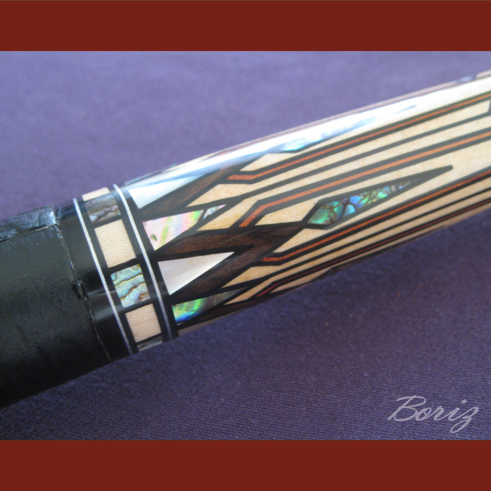 Boriz Billiards Smooth Black Leather Grip Pool Cue Stick Original Inlay Artwork #BCC045