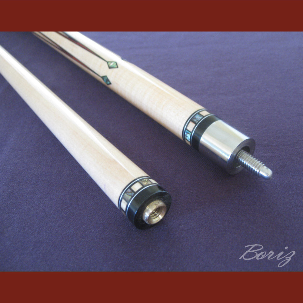 Boriz Billiards Smooth Black Leather Grip Pool Cue Stick Original Inlay Artwork #BCC045