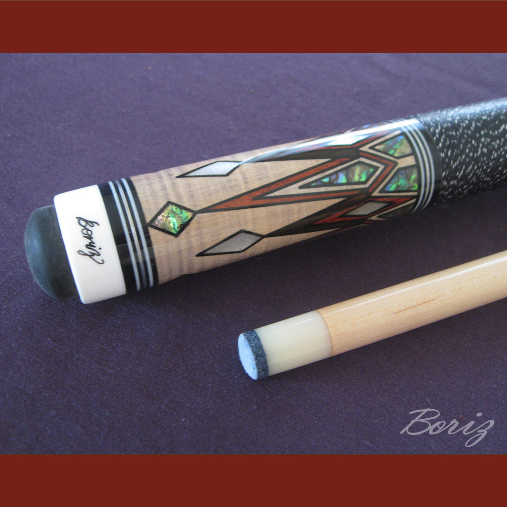 Boriz Billiards Black Linen Wrap Grip Pool Cue Stick Original Inlay Artwork #BCC046
