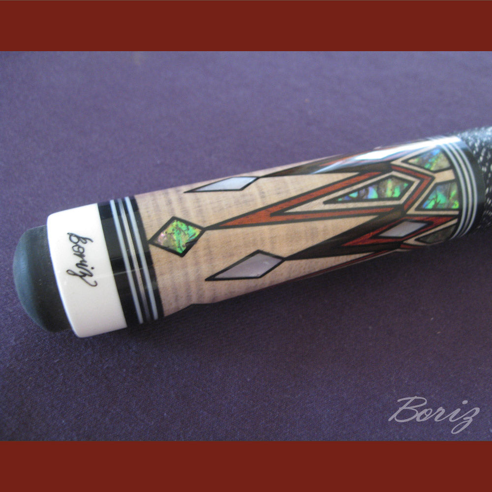 Boriz Billiards Black Linen Wrap Grip Pool Cue Stick Original Inlay Artwork #BCC046