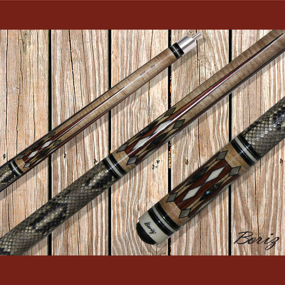 Boriz Billiards Laminated Snake Skin Grip Pool Cue Stick Original Inlay Artwork #BCC078