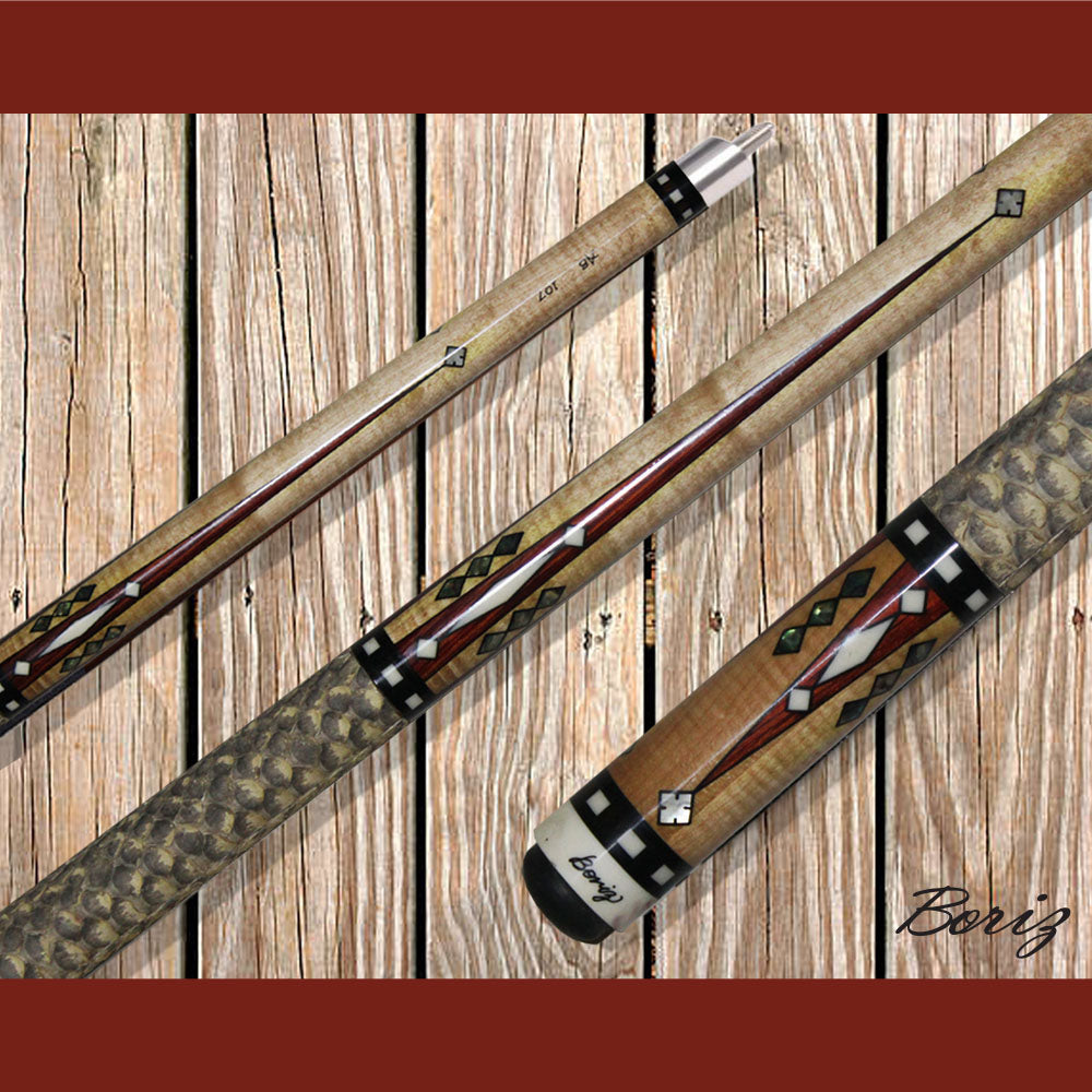 Boriz Billiards Laminated Snake Skin Grip Pool Cue Stick Original Inlay Artwork #BCC079