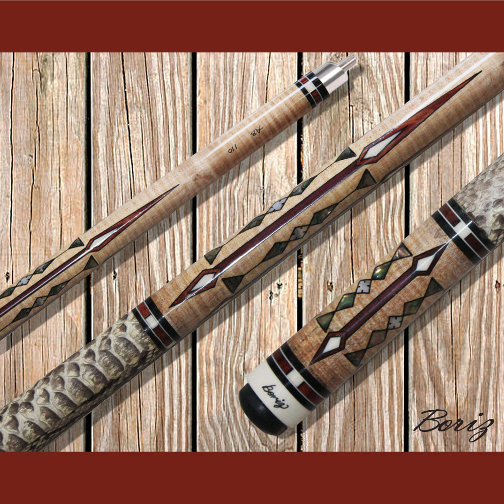 Boriz Billiards Laminated Snake Skin Grip Pool Cue Stick Original Inlay Artwork #BCC080