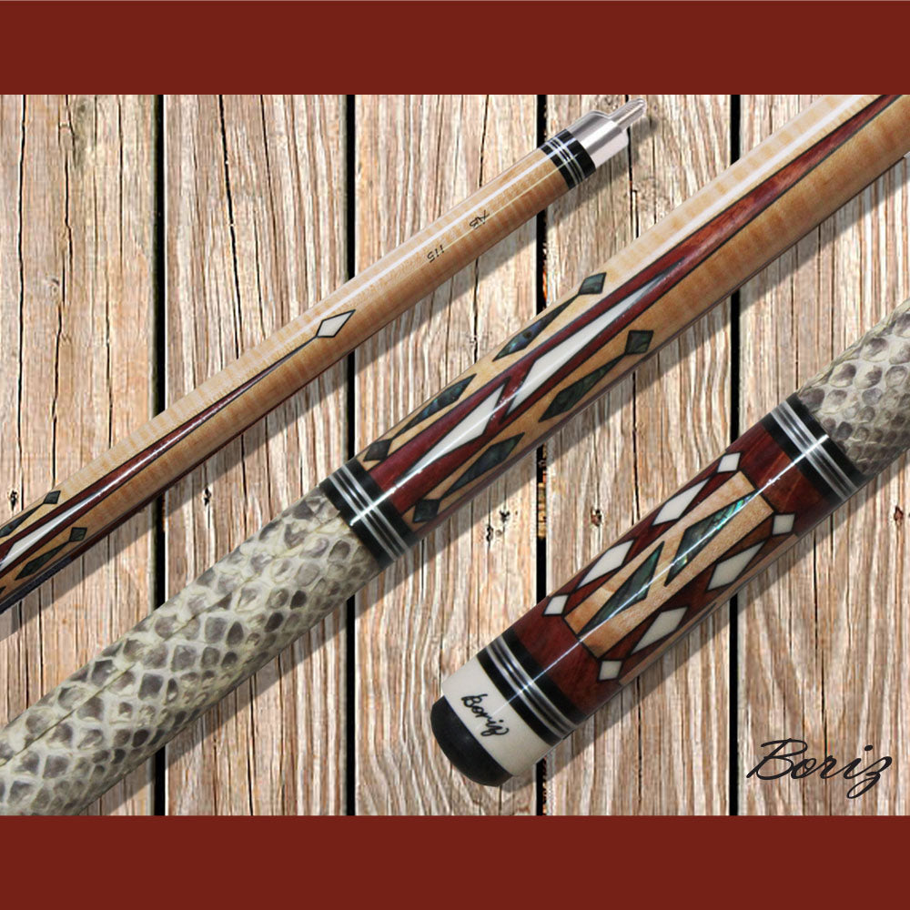 Boriz Billiards Laminated Snake Skin Grip Pool Cue Stick Original Inlay Artwork #BCC081