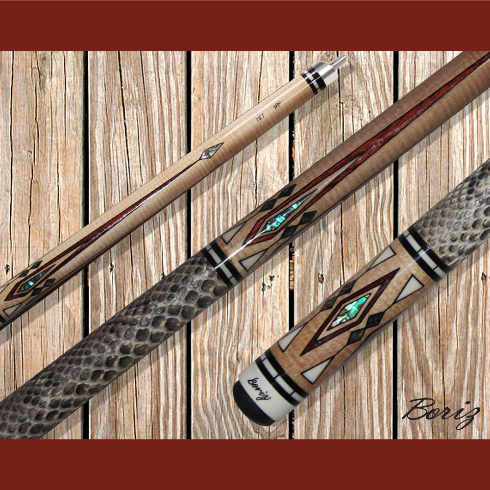 Boriz Billiards Laminated Snake Skin Grip Pool Cue Stick Original Inlay Artwork #BCC082