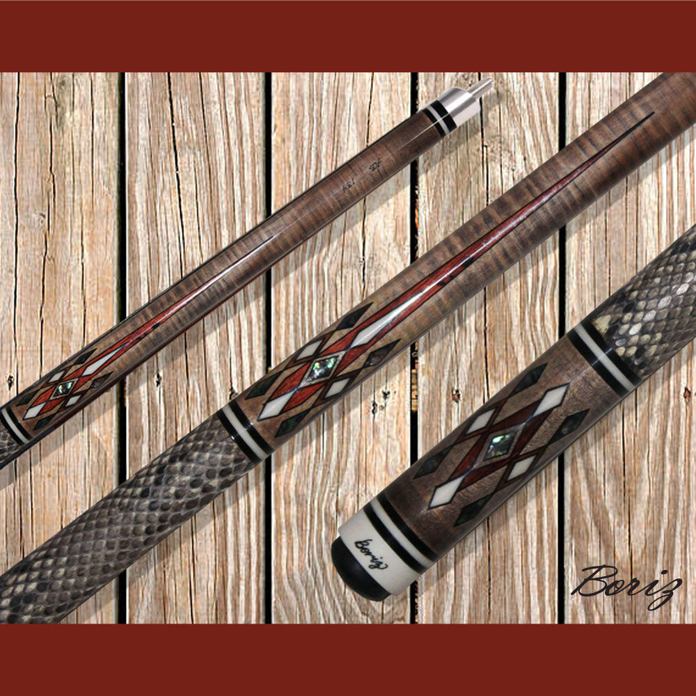 Boriz Billiards Laminated Snake Skin Grip Pool Cue Stick Original Inlay Artwork #BCC083