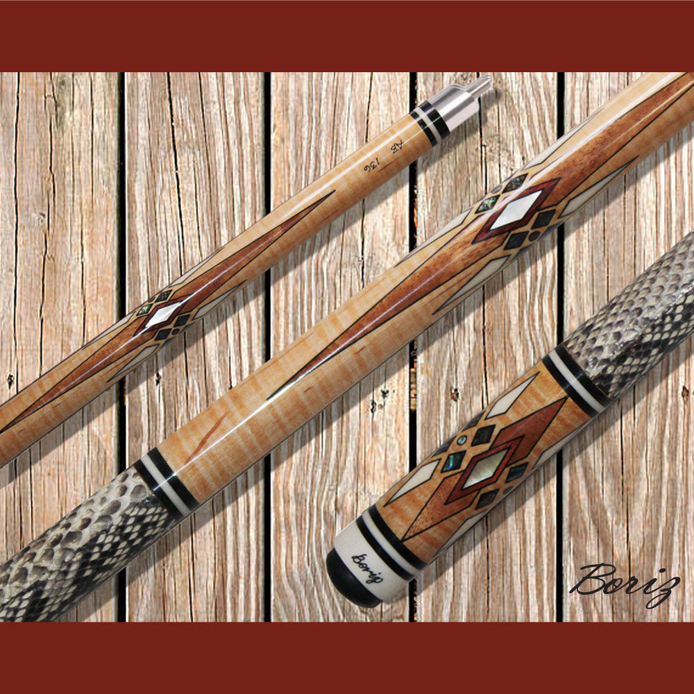 Boriz Billiards Laminated Snake Skin Grip Pool Cue Stick Original Inlay Artwork #BCC084