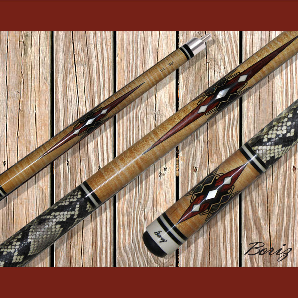 Boriz Billiards Laminated Snake Skin Grip Pool Cue Stick Original Inlay Artwork #BCC086
