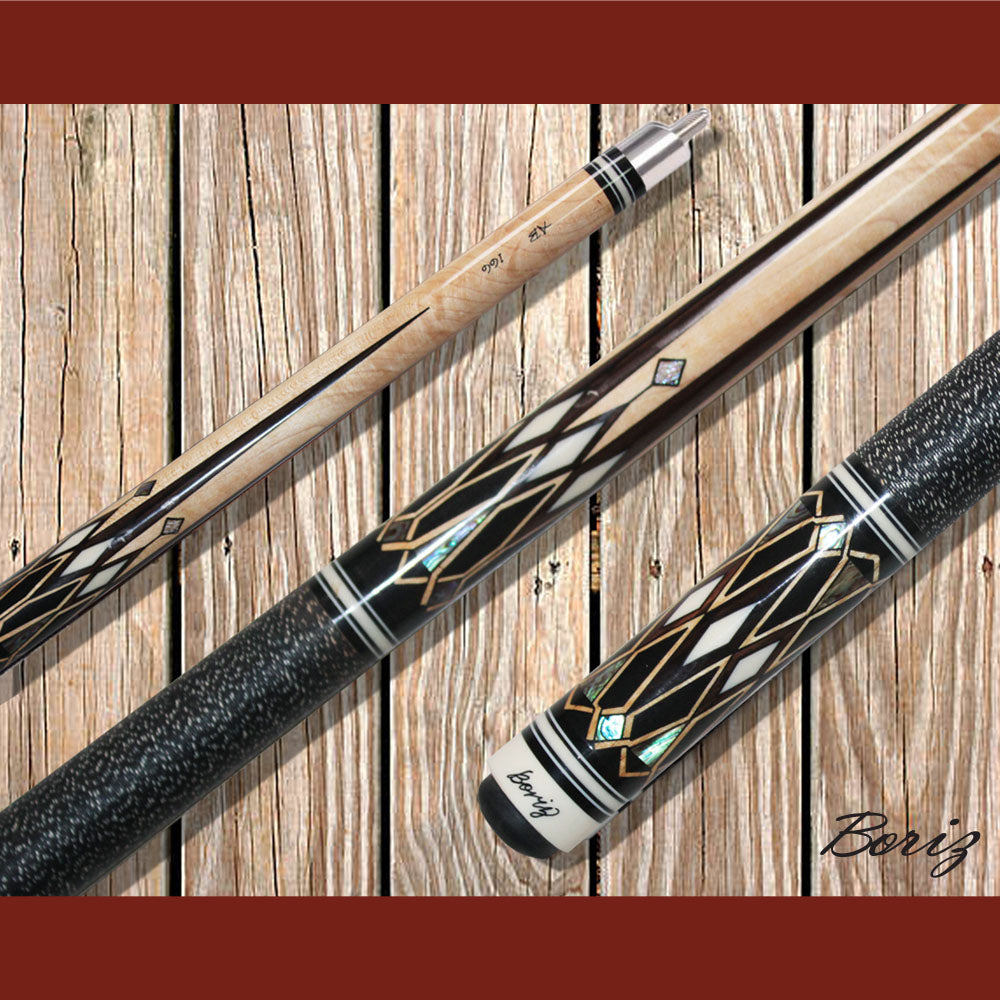 Boriz Billiards Black Linen Wrap Grip Pool Cue Stick Original Inlay Artwork #BCC088