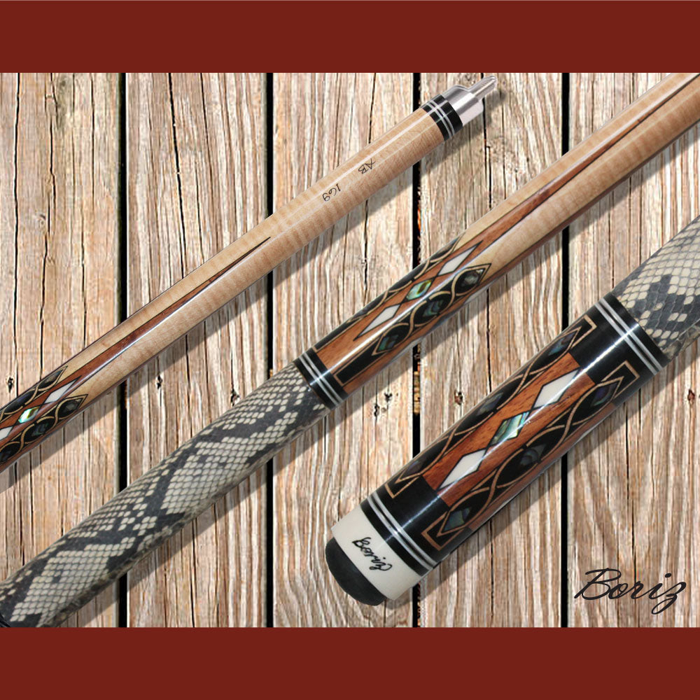 Boriz Billiards Laminated Snake Skin Grip Pool Cue Stick Original Inlay Artwork #BCC089