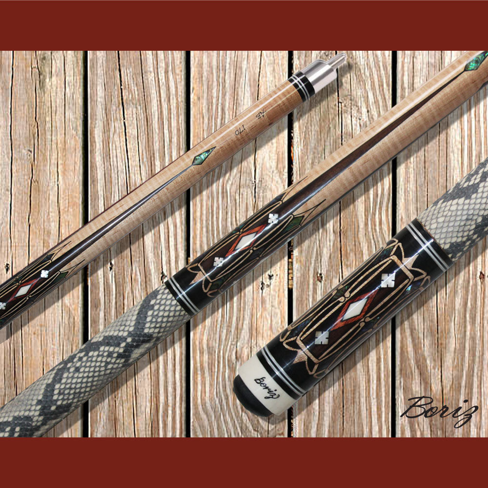 Boriz Billiards Laminated Snake Skin Grip Pool Cue Stick Original Inlay Artwork #BCC090