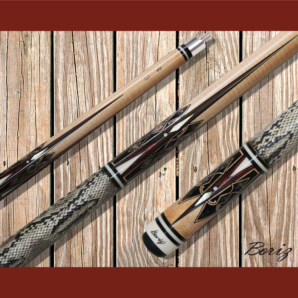 Boriz Billiards Laminated Snake Skin Grip Pool Cue Stick Original Inlay Artwork #BCC091