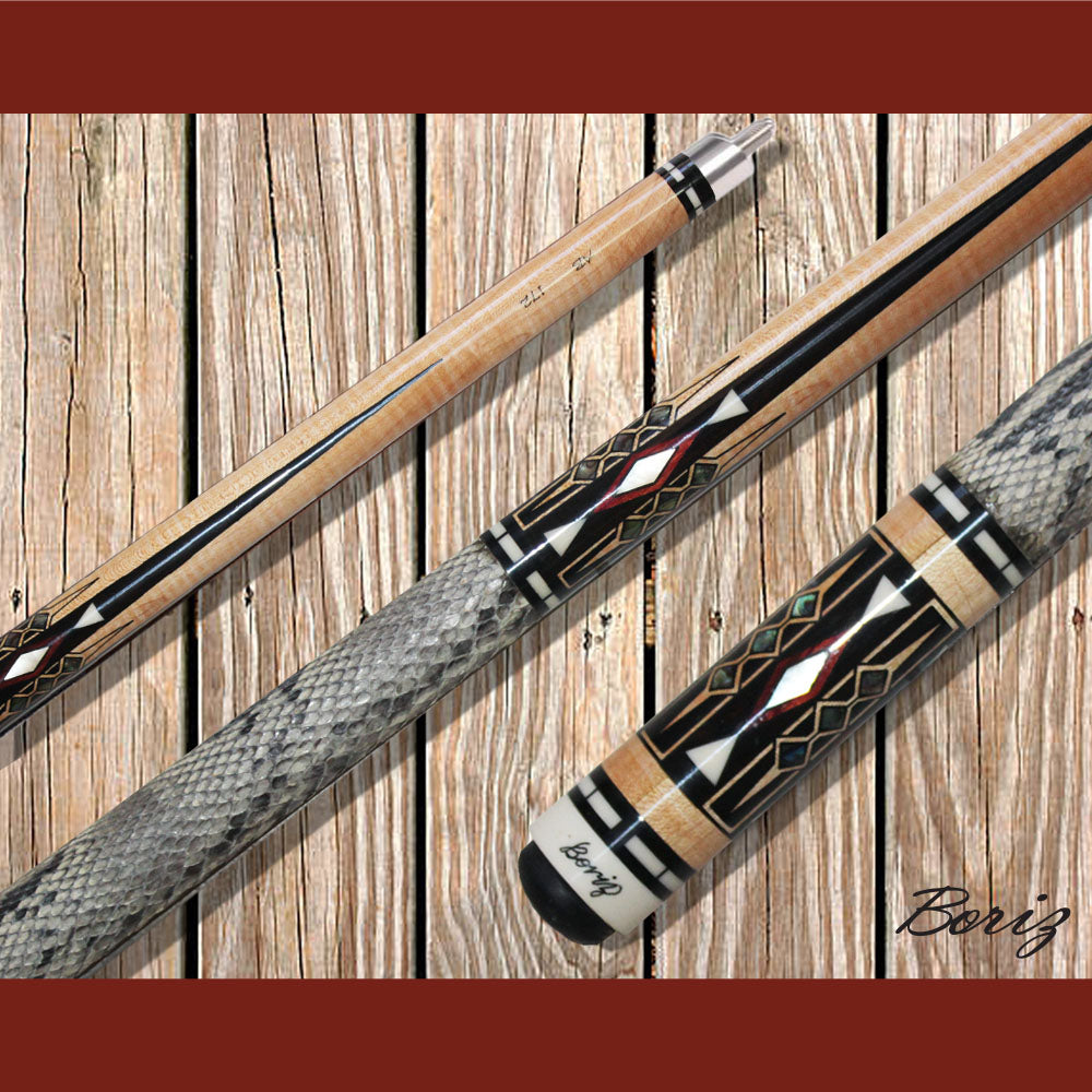 Boriz Billiards Laminated Snake Skin Grip Pool Cue Stick Original Inlay Artwork #BCC092