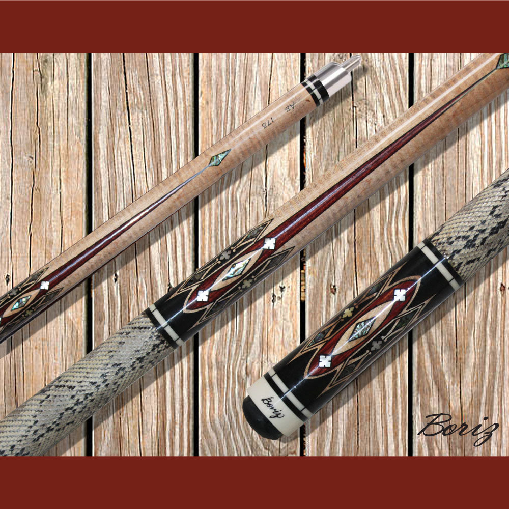 Boriz Billiards Laminated Snake Skin Grip Pool Cue Stick Original Inlay Artwork #BCC093