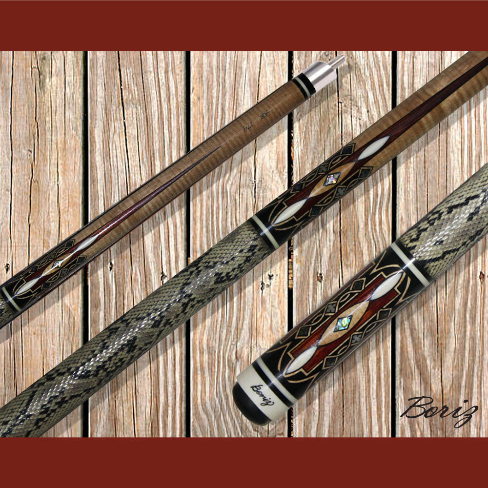 Boriz Billiards Laminated Snake Skin Grip Pool Cue Stick Original Inlay Artwork #BCC094