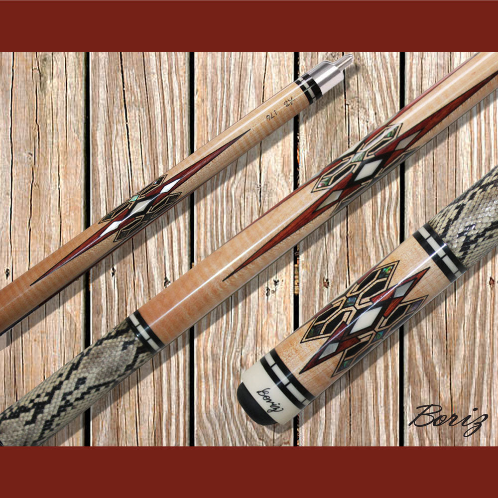 Boriz Billiards Laminated Snake Skin Grip Pool Cue Stick Original Inlay Artwork #BCC095