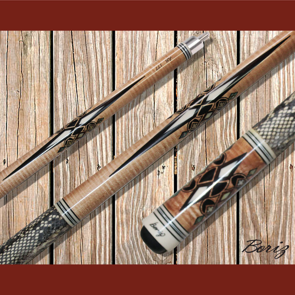 Boriz Billiards Laminated Snake Skin Grip Pool Cue Stick Original Inlay Artwork #BCC096
