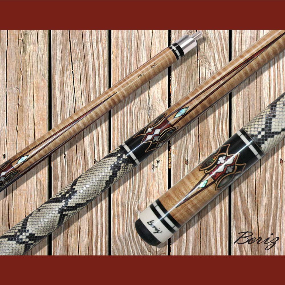 Boriz Billiards Laminated Snake Skin Grip Pool Cue Stick Original Inlay Artwork #BCC097