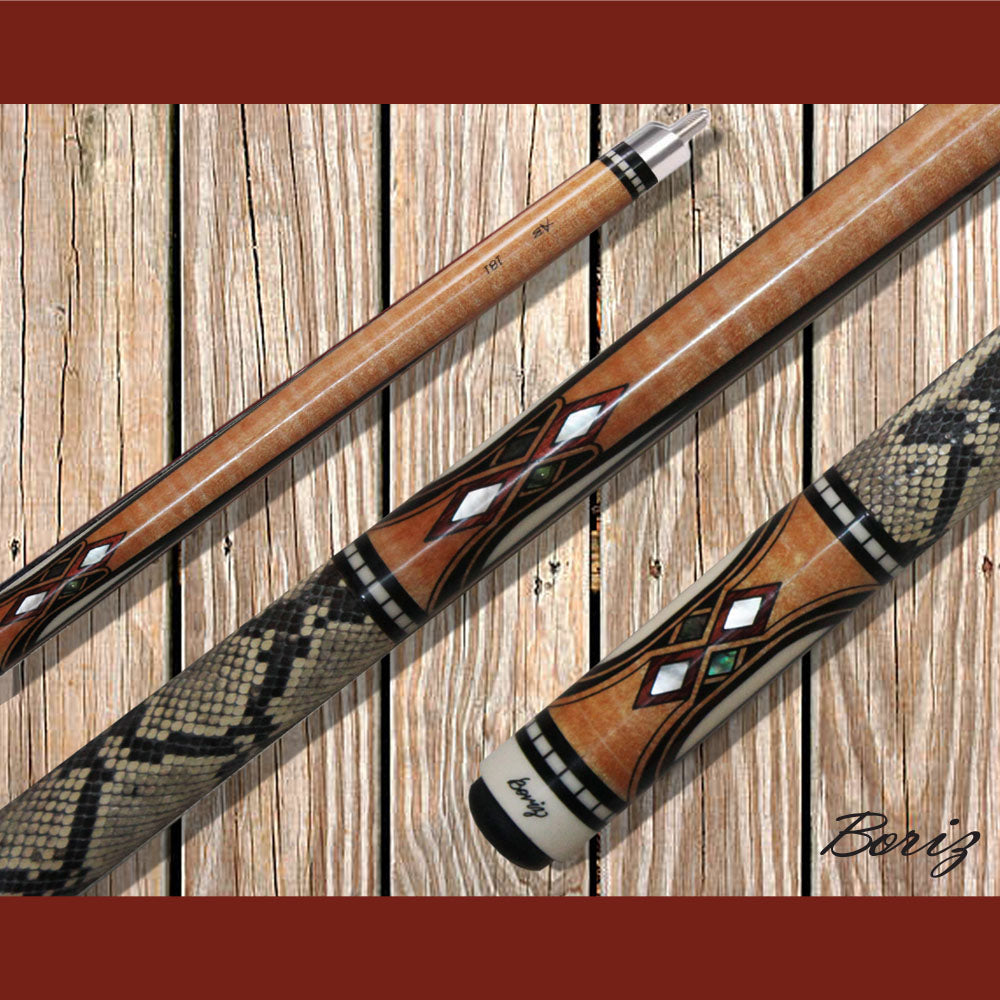 Boriz Billiards Laminated Snake Skin Grip Pool Cue Stick Original Inlay Artwork #BCC098