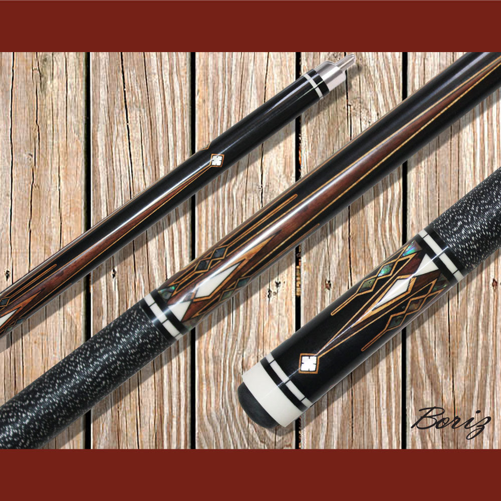 Boriz Billiards Black Linen Wrap Grip Pool Cue Stick Original Inlay Artwork #BCC099