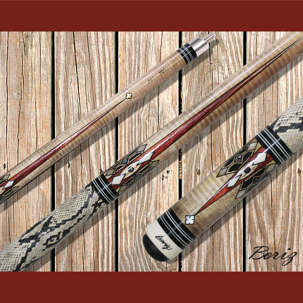 Boriz Billiards Laminated Snake Skin Grip Pool Cue Stick Original Inlay Artwork #BCC100
