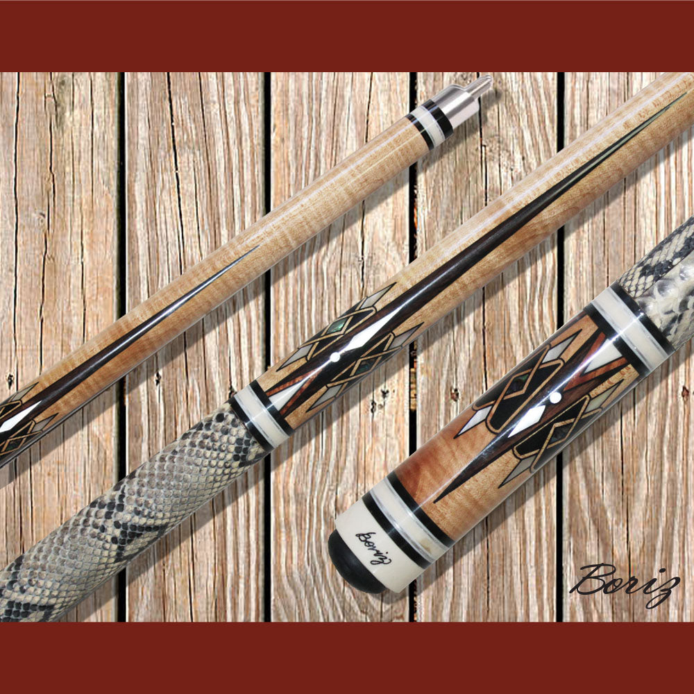 Boriz Billiards Laminated Snake Skin Grip Pool Cue Stick Original Inlay Artwork #BCC102