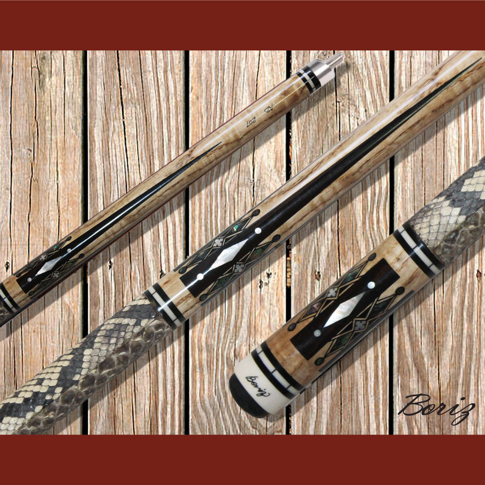 Boriz Billiards Laminated Snake Skin Grip Pool Cue Stick Original Inlay Artwork #BCC106