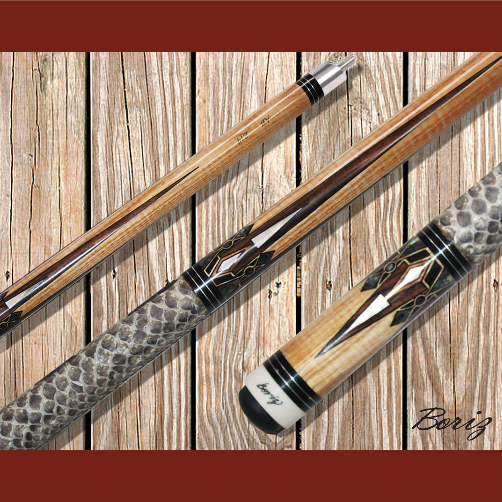 Boriz Billiards Laminated Snake Skin Grip Pool Cue Stick Original Inlay Artwork #BCC110