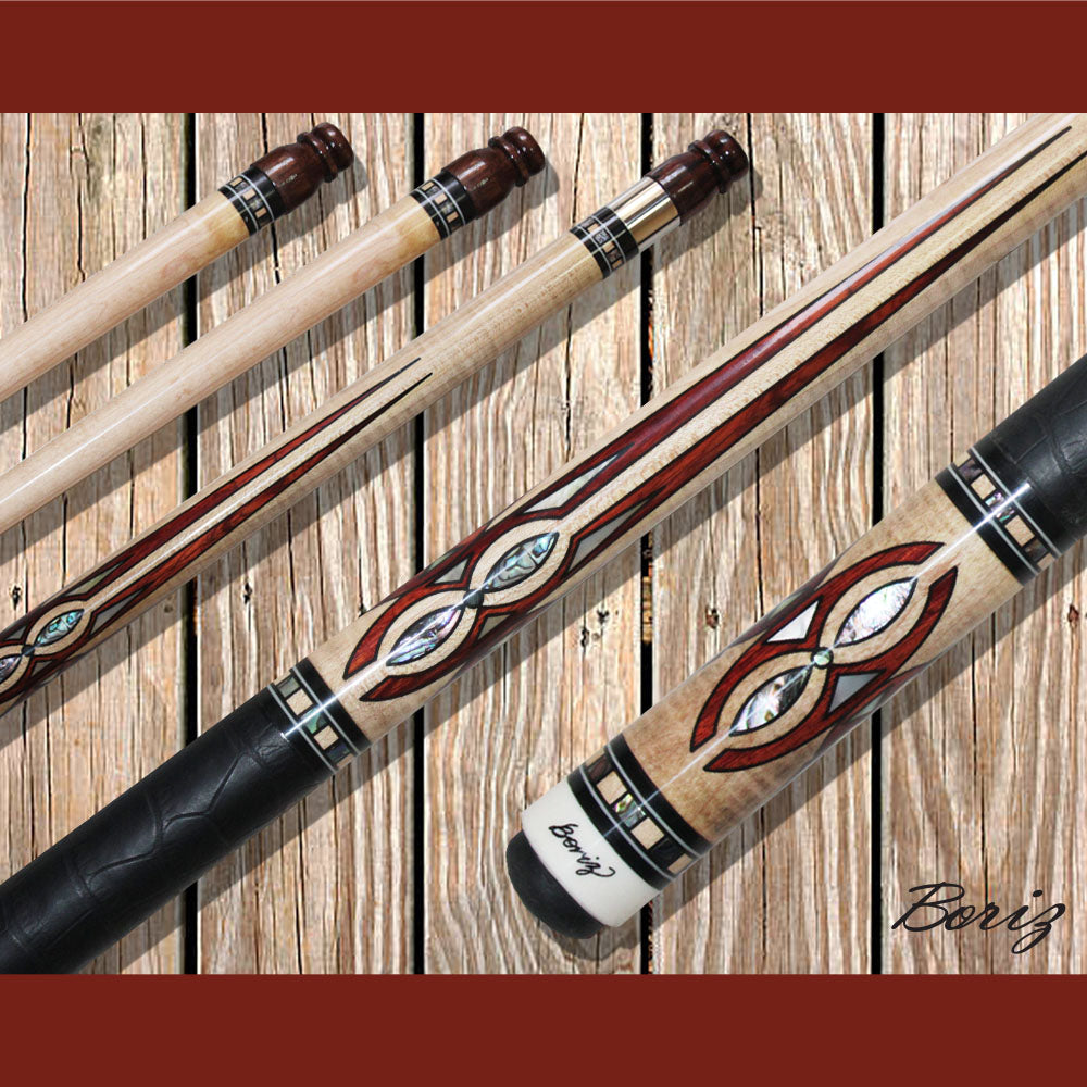 Boriz Billiards Textured Black Leather Grip Pool Cue Stick Original Inlay Artwork #BCC115