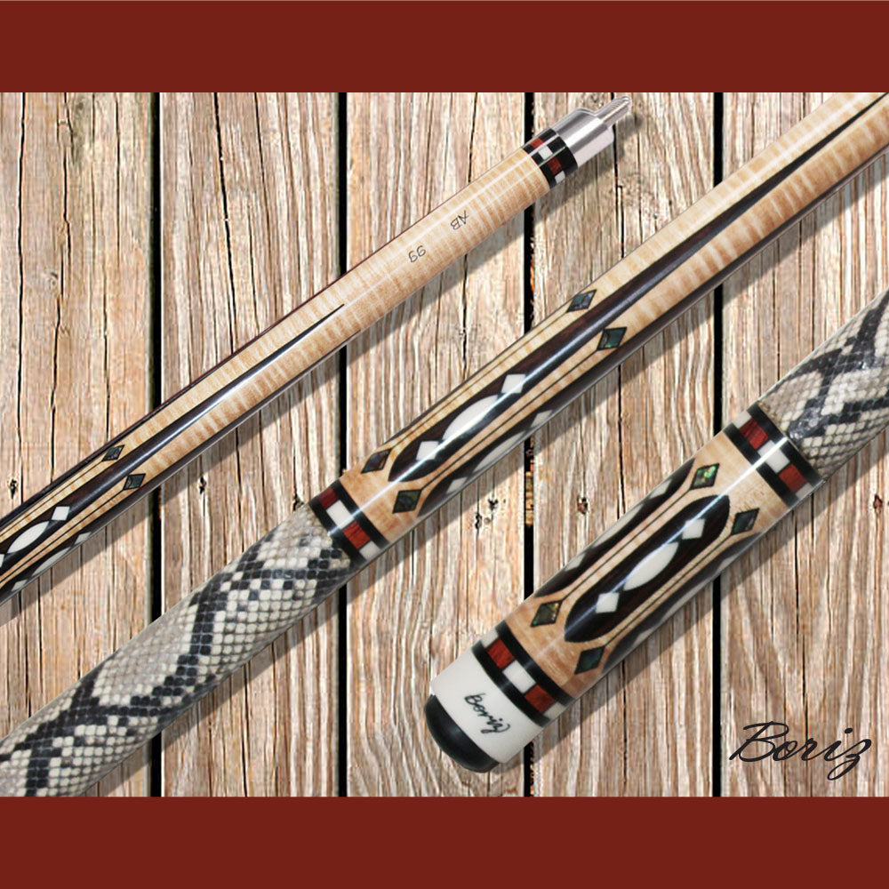 Boriz Billiards Laminated Snake Skin Grip Pool Cue Stick Original Inlay Artwork #BCC077