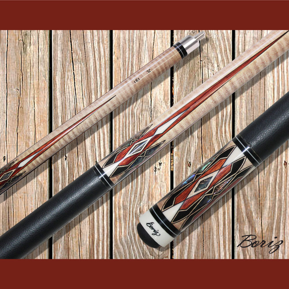 Boriz Billiards Smooth Black Leather Grip Pool Cue Stick Original Inlay Artwork #BCC126