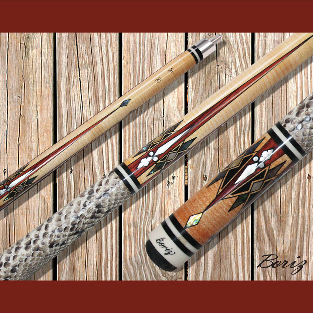 Boriz Billiards Laminated Snake Skin Grip Pool Cue Stick Original Inlay Artwork #BCC123