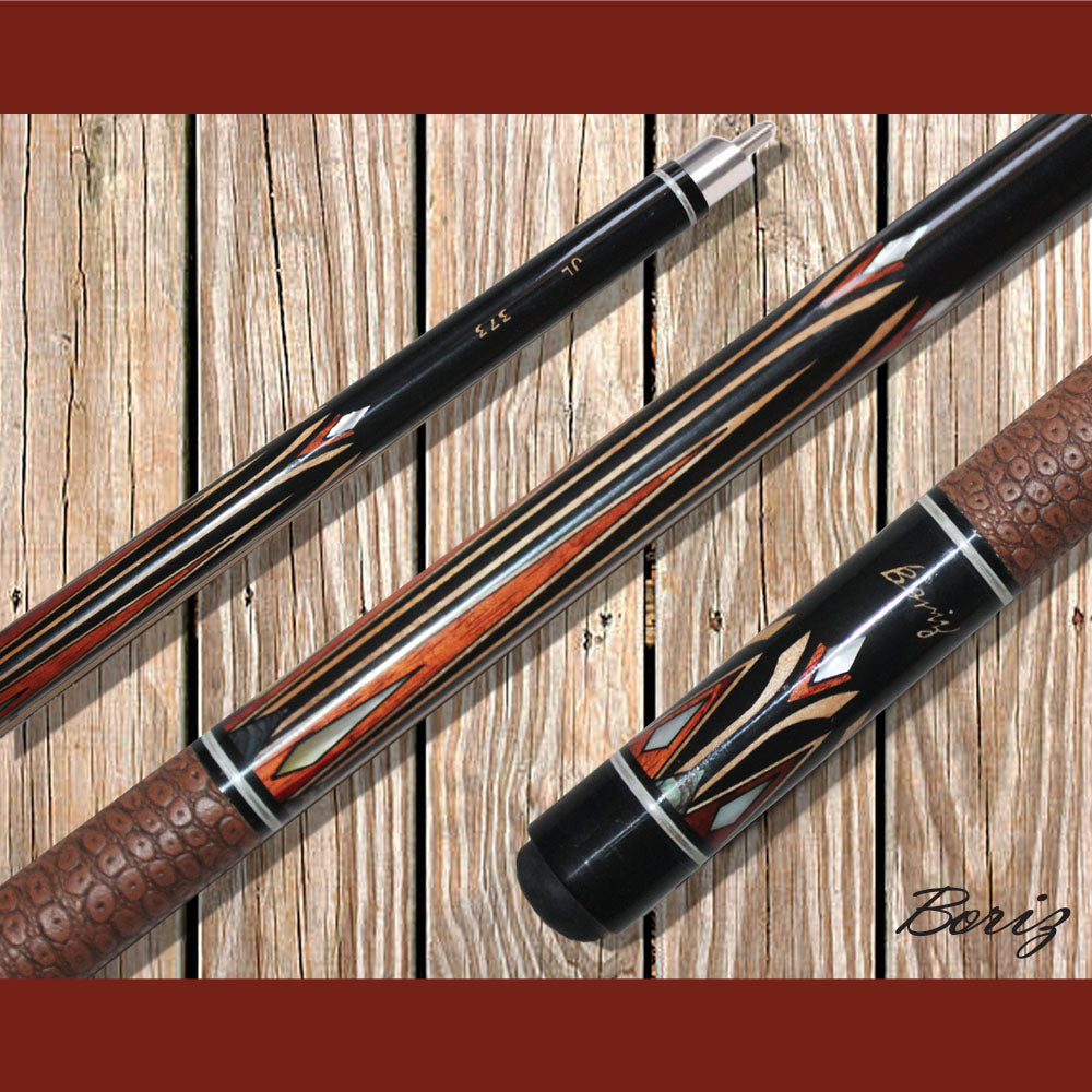 Boriz Billiards Brown Snake Skin Leather Grip Pool Cue Stick Original Inlay Artwork #BCC127